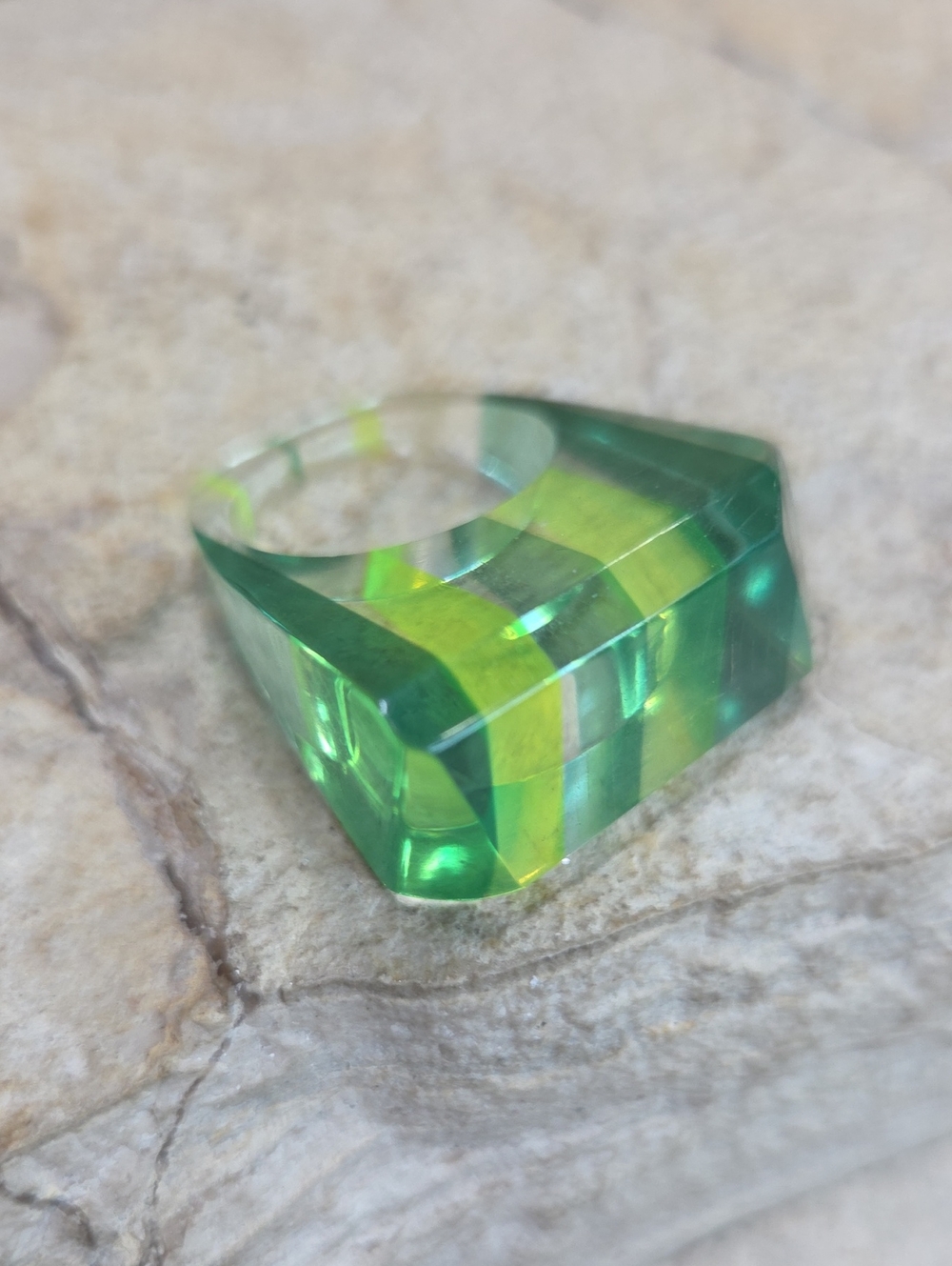 Green Vintage Resin Statement Ring with Yellow Accent 7 - Women Jewelry